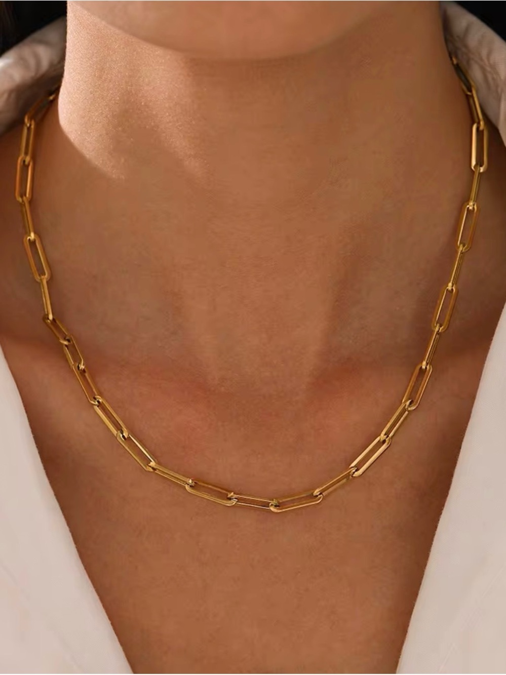 18K Gold Plated Paperclip Chain Necklace - Waterproof - Picture 4 of 7